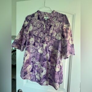 LOFT Lavender Floral Split-Neck Tunic